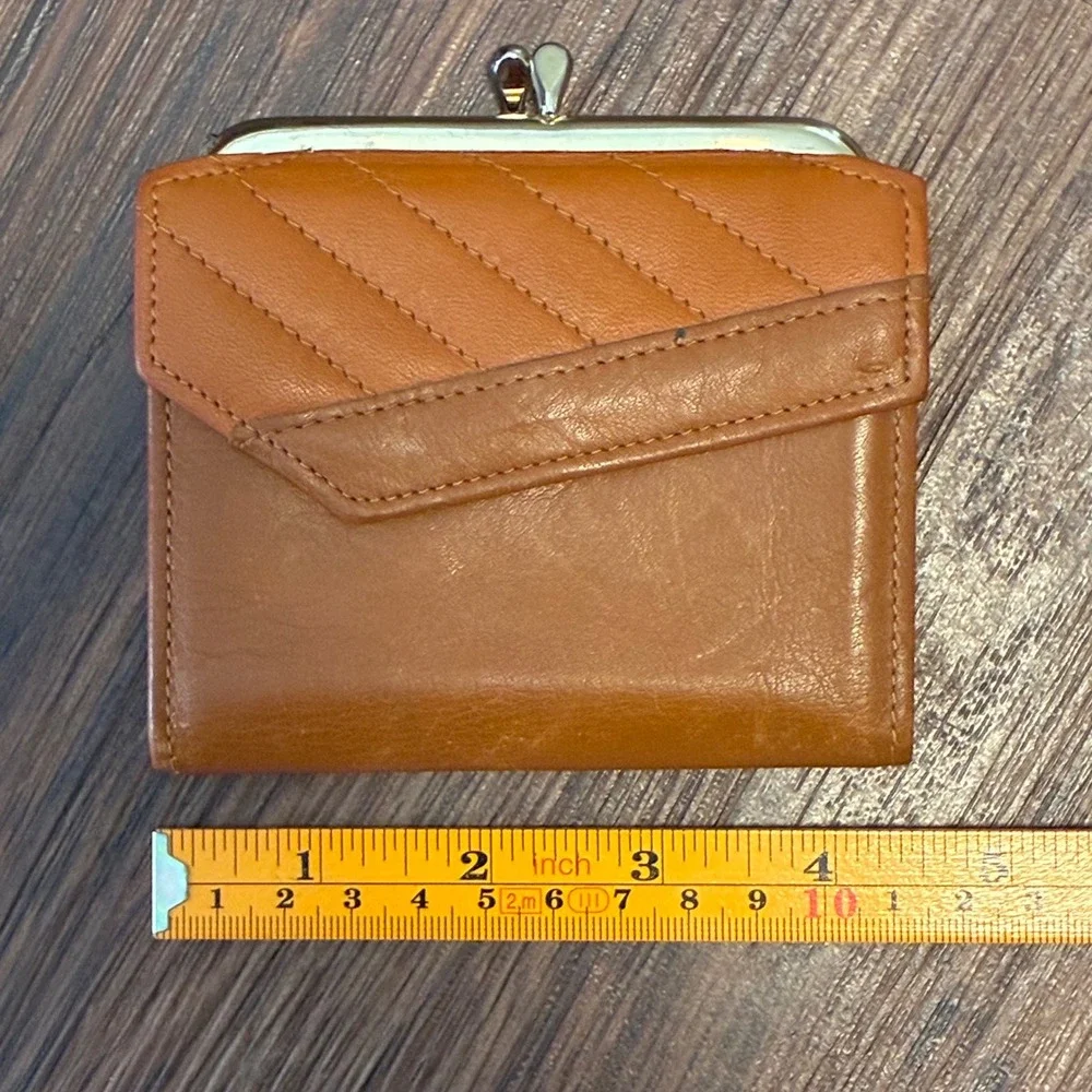 Vintage Rolfs Wallet Women's OS Tan Cowhide Leather Kiss Lock Quilted